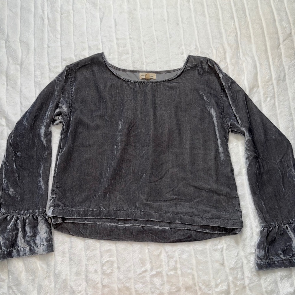 Cloth & Stone Velvet Bell Sleeve‎ Top Gray Size L Relaxed Fit